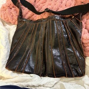 Vintage LAPIS LAZULI Architectural Pleated Leather Bag-Chocolate Accordion Hobo